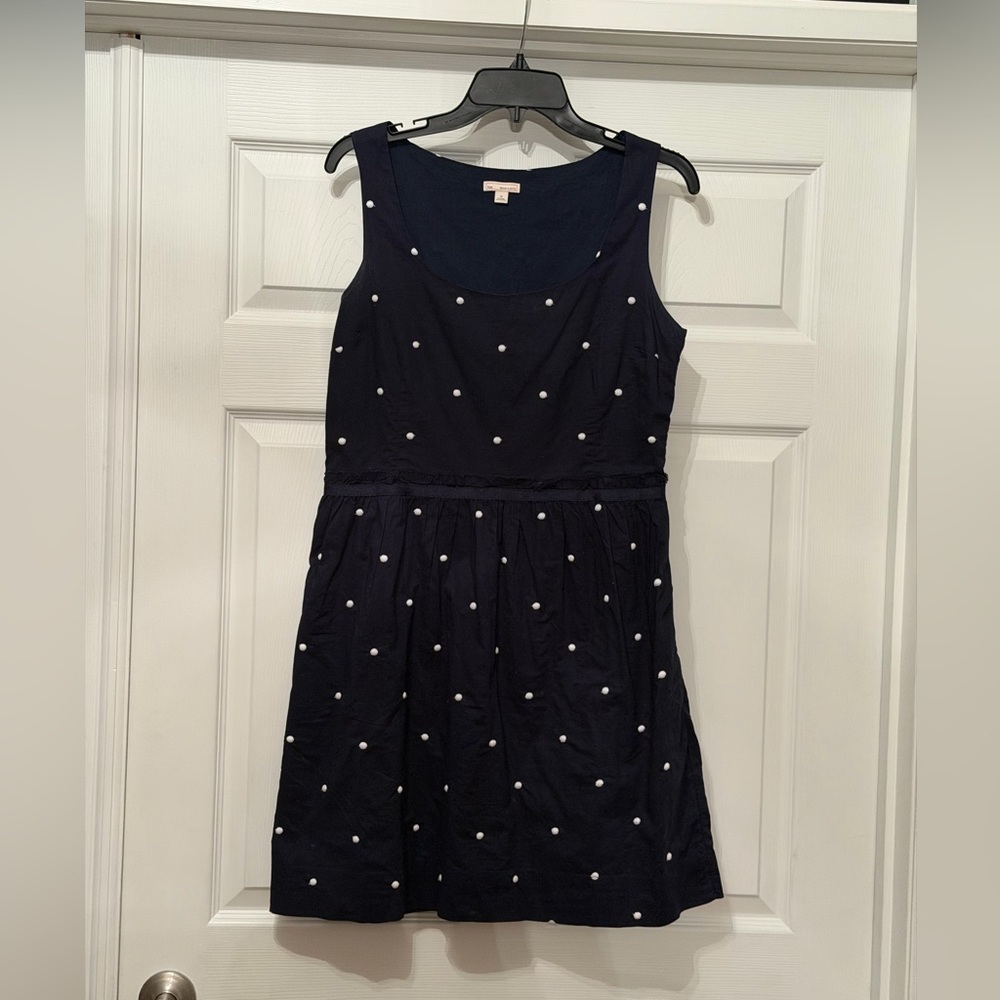 GAP Navy Blue and White Polka Dot Embroidered Cotton Mini Dress size 10